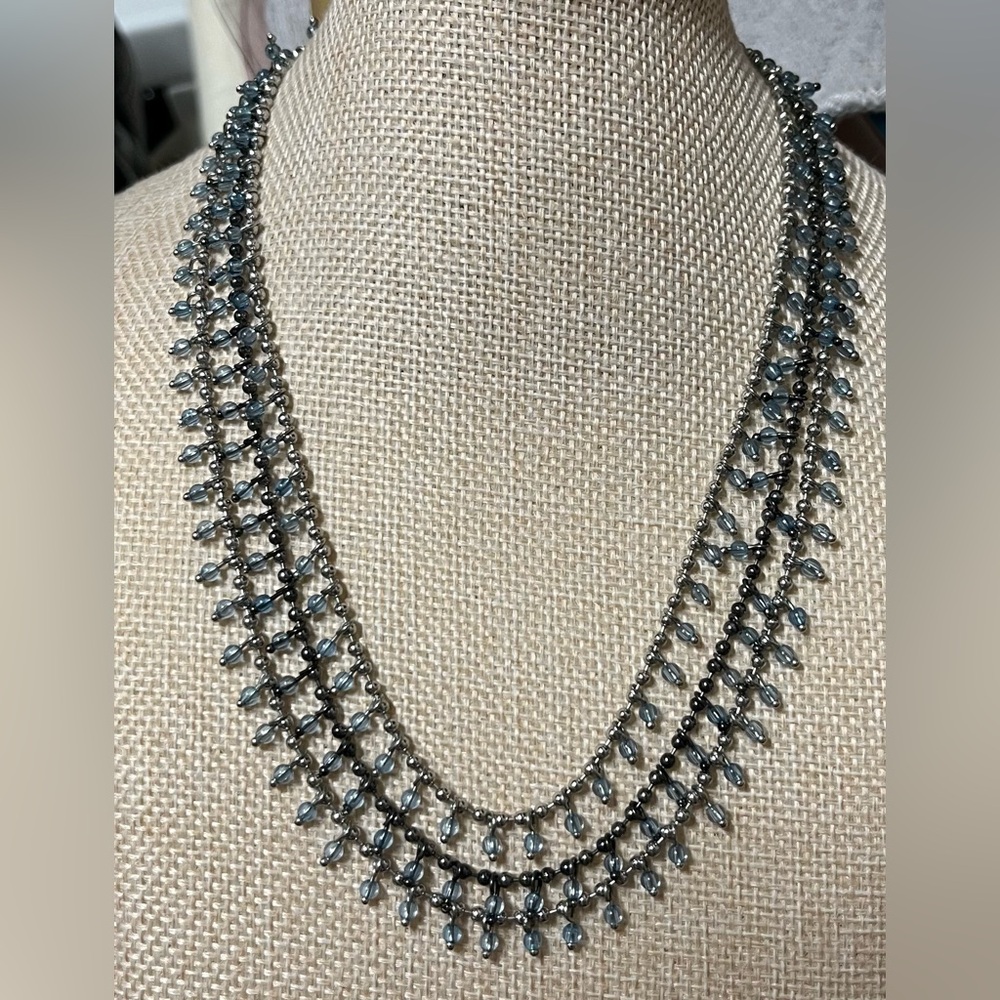 Simply Vera Wang Silver Tone Blue Beads Triple Strand , Retired item , like new